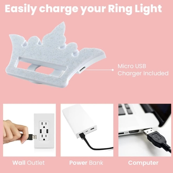 Disney Princess Crown Selfie Ring Light, Clip On Selfie Light, Rechargeable, NEW - Picture 5 of 9